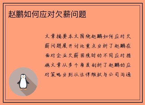 赵鹏如何应对欠薪问题